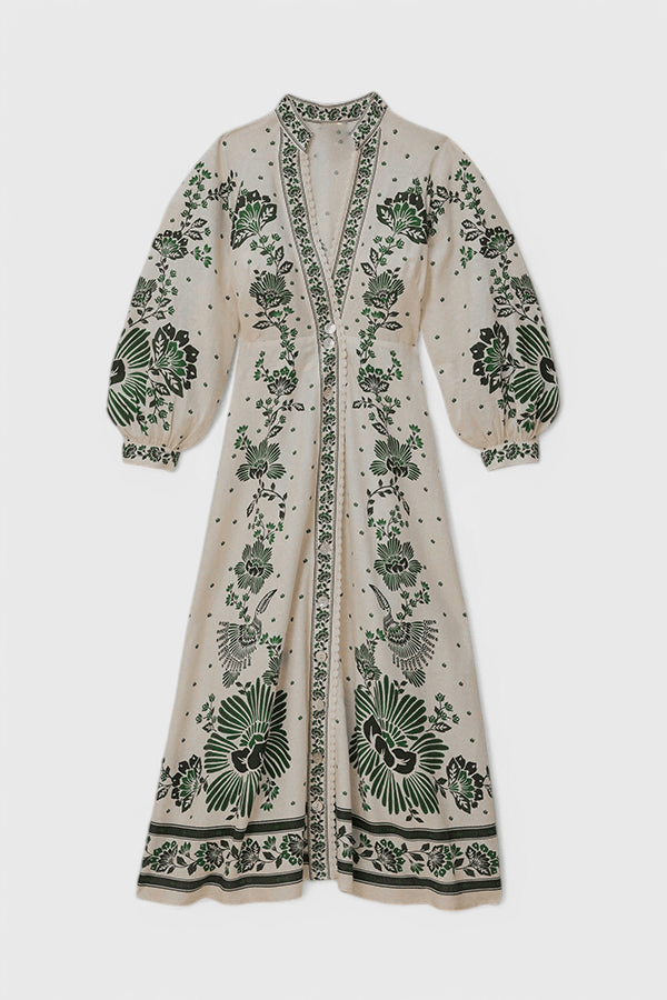 Unique | Print Button Down Long Sleeve Shirt Maxi Dress - Lora Toronto