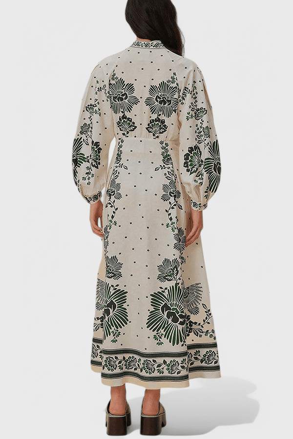 Unique | Print Button Down Long Sleeve Shirt Maxi Dress - Lora Toronto