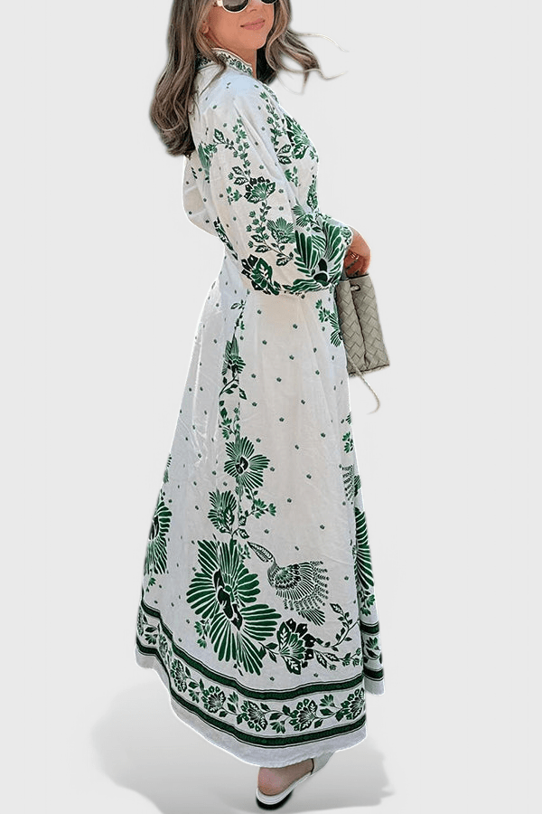 Unique | Print Button Down Long Sleeve Shirt Maxi Dress - Lora Toronto