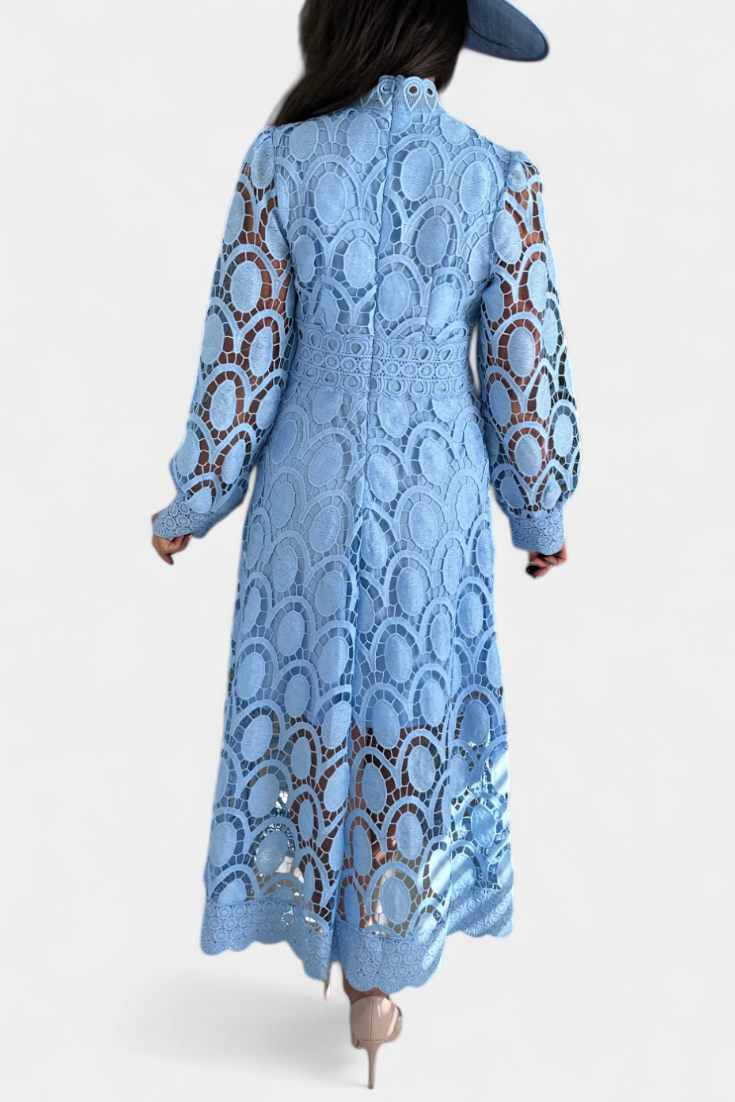 Jovie Embroidered Lace High-Neck Midi Dress