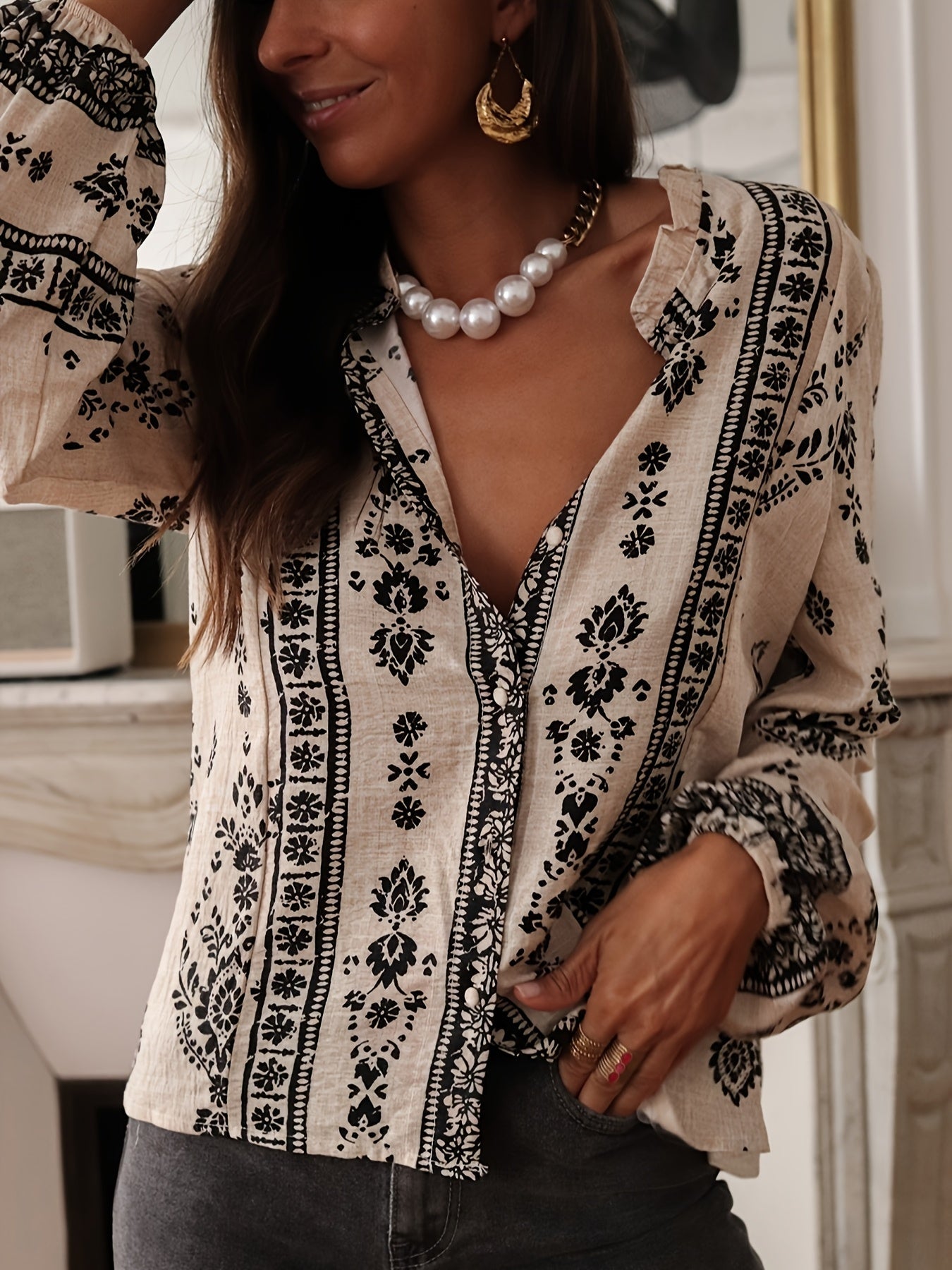 Chic Lantern Sleeve Blouse Top