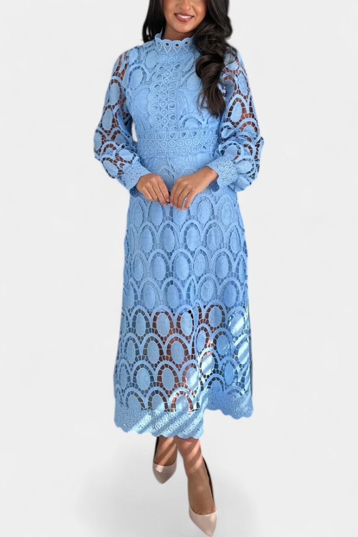 Jovie Embroidered Lace High-Neck Midi Dress