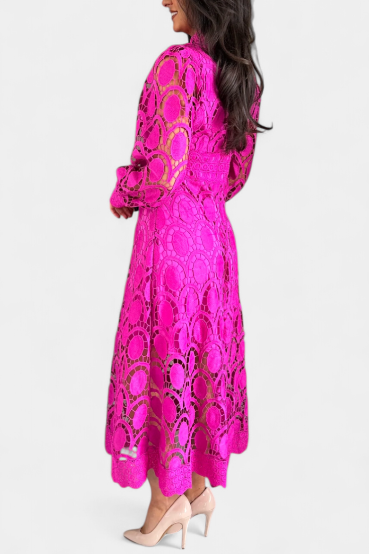 Jovie Embroidered Lace High-Neck Midi Dress