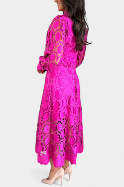 Jovie Embroidered Lace High-Neck Midi Dress