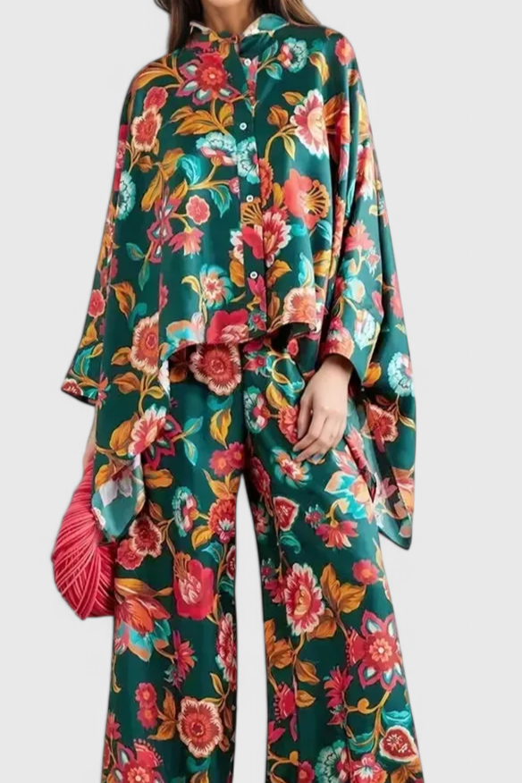 Filipa Olive Floral Set with Batwing Set