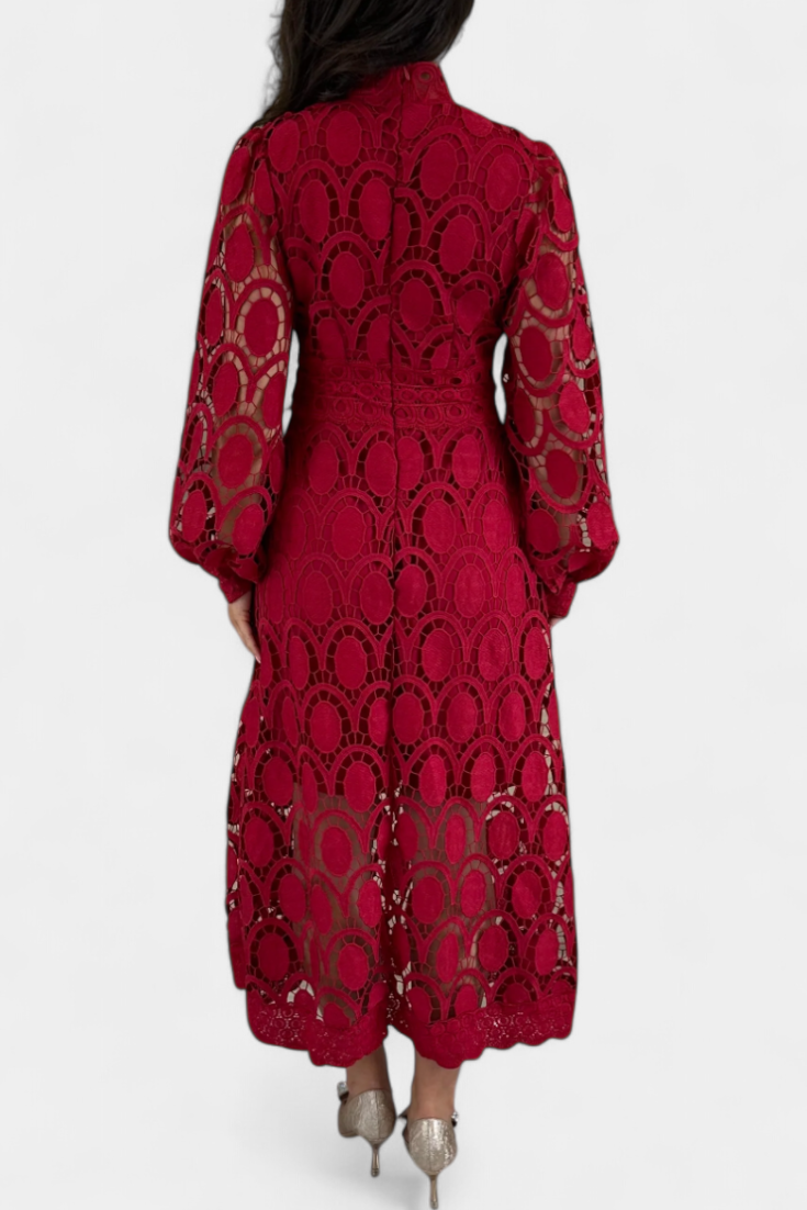 Jovie Embroidered Lace High-Neck Midi Dress