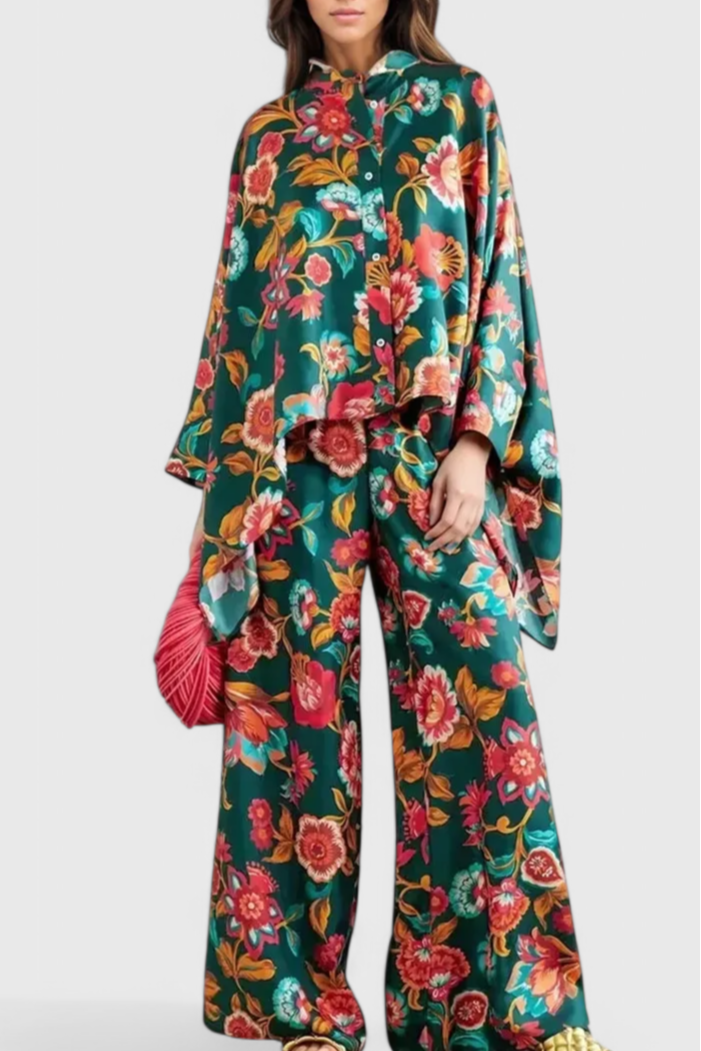 Filipa Olive Floral Set with Batwing Set
