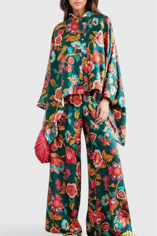 Filipa Olive Floral Set with Batwing Set