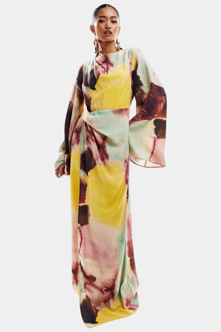 Dana Watercolour Print Twist-Front Maxi Dress