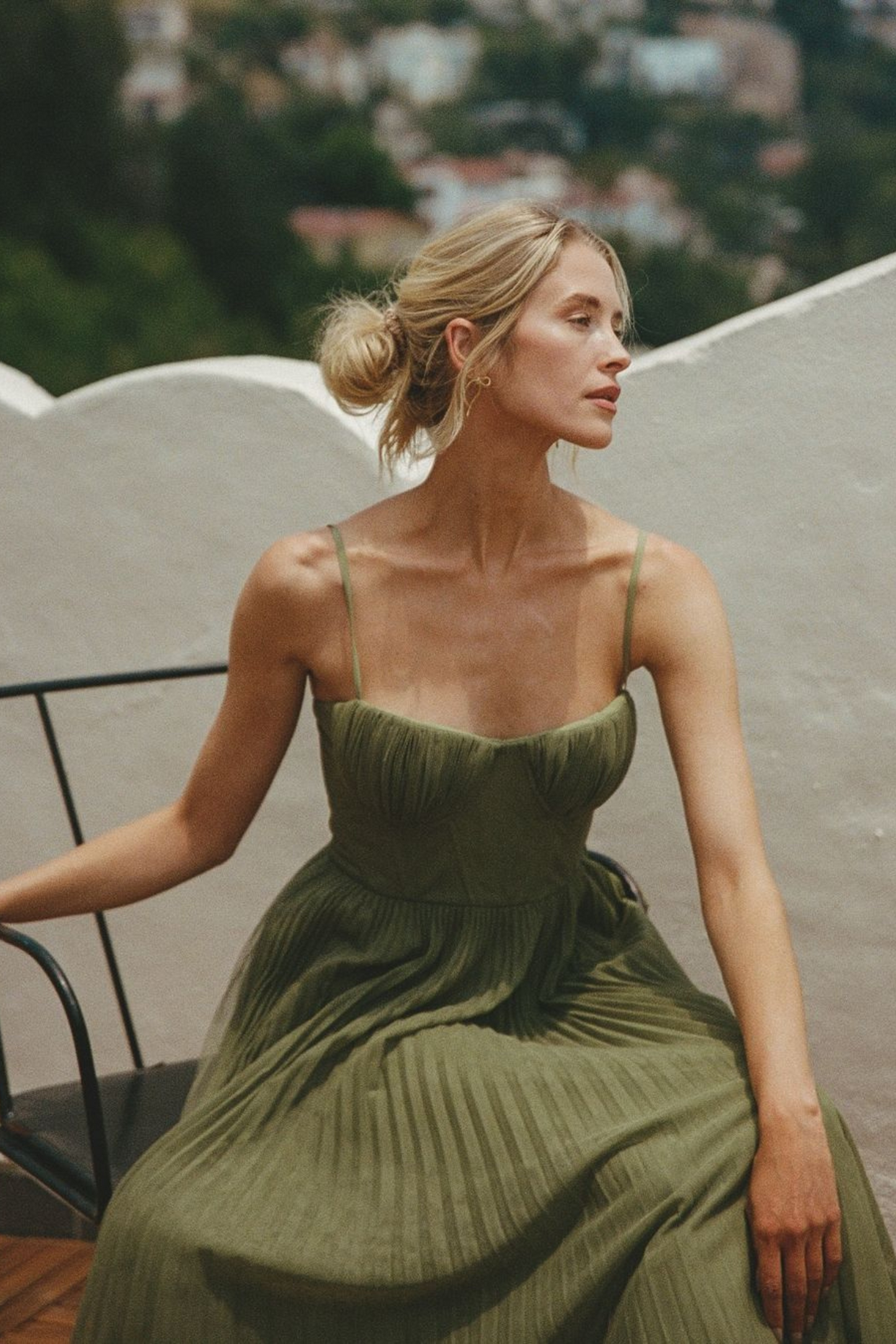 Elodie Pleated Tulle Corset Midi Dress