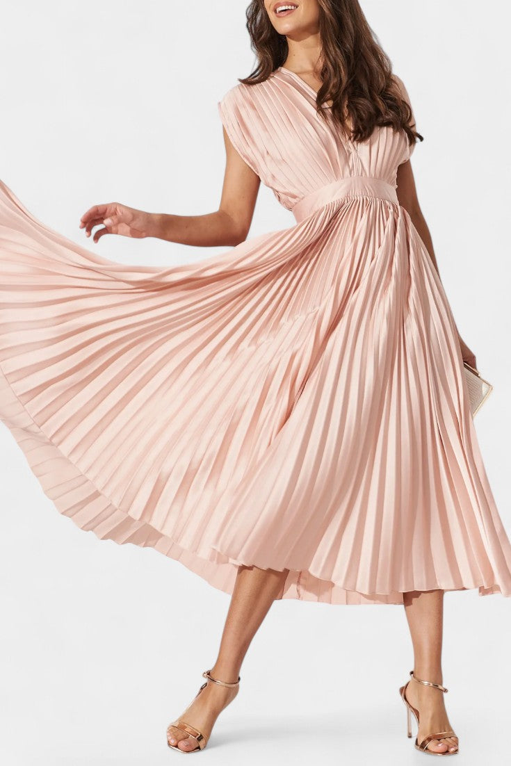 Audrey Pleated V-Neck Midi Dress