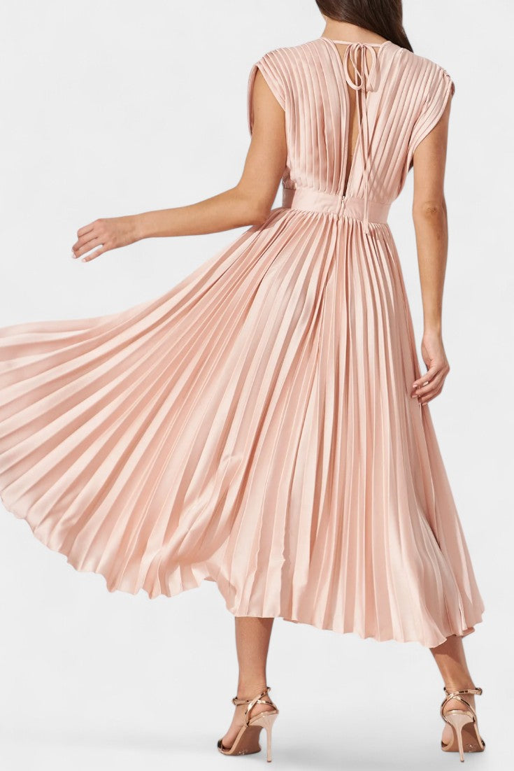 Audrey Pleated V-Neck Midi Dress