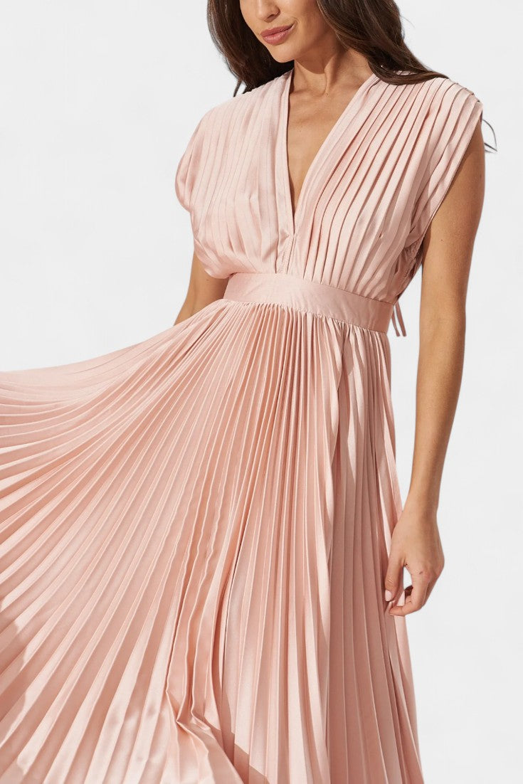 Audrey Pleated V-Neck Midi Dress