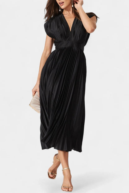 Audrey Pleated V-Neck Midi Dress