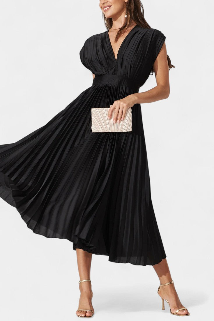 Audrey Pleated V-Neck Midi Dress