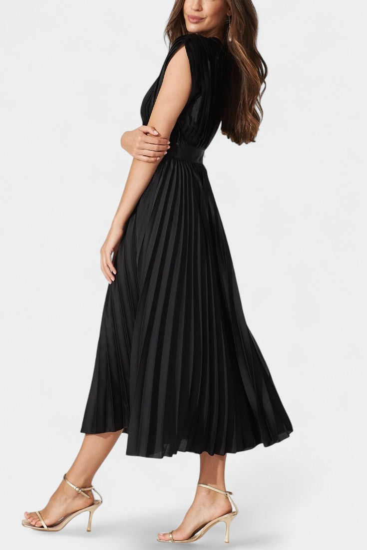 Audrey Pleated V-Neck Midi Dress