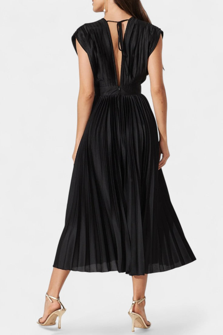 Audrey Pleated V-Neck Midi Dress