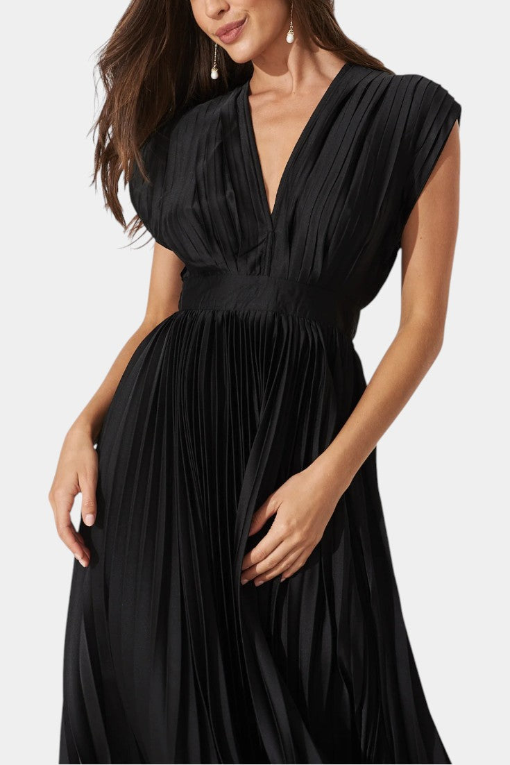 Audrey Pleated V-Neck Midi Dress