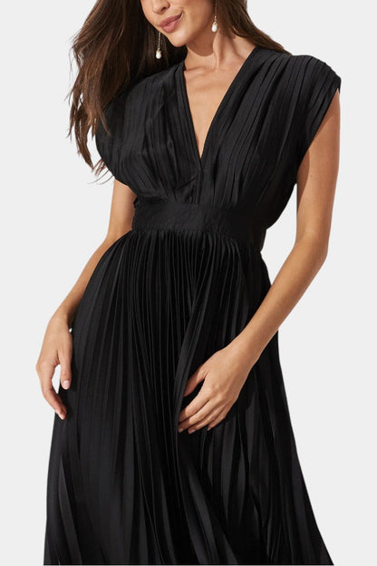 Audrey Pleated V-Neck Midi Dress