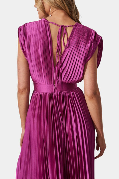 Audrey Pleated V-Neck Midi Dress