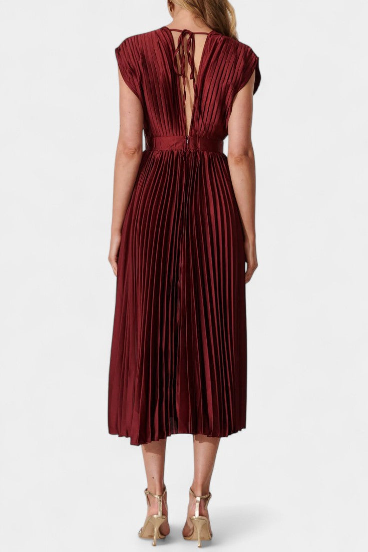 Audrey Pleated V-Neck Midi Dress