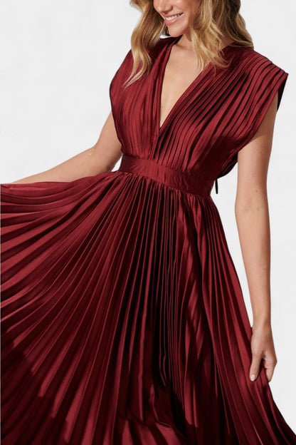 Audrey Pleated V-Neck Midi Dress