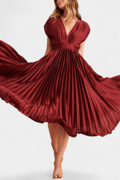 Audrey Pleated V-Neck Midi Dress