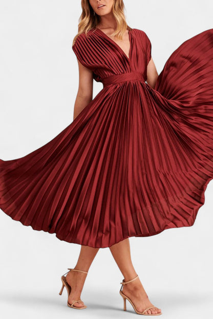 Audrey Pleated V-Neck Midi Dress
