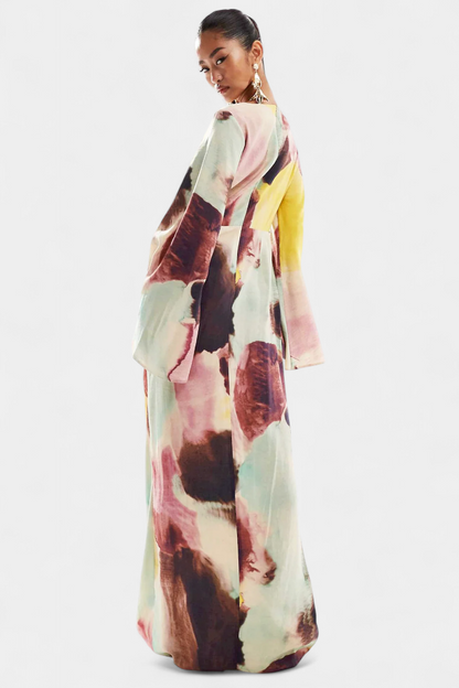 Dana Watercolour Print Twist-Front Maxi Dress