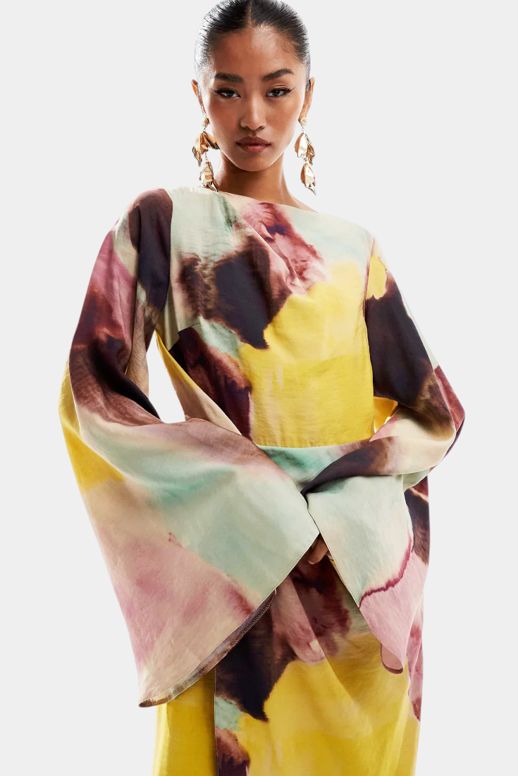Dana Watercolour Print Twist-Front Maxi Dress