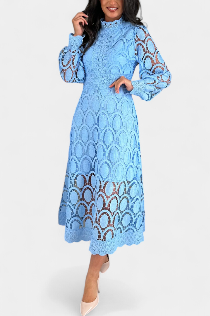 Jovie Embroidered Lace High-Neck Midi Dress