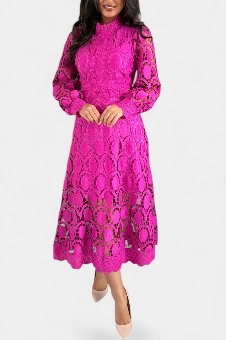 Jovie Embroidered Lace High-Neck Midi Dress