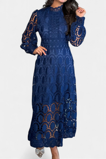 Jovie Embroidered Lace High-Neck Midi Dress