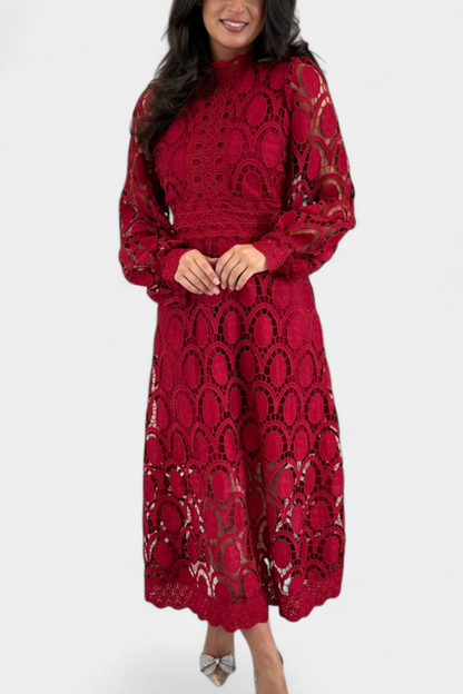 Jovie Embroidered Lace High-Neck Midi Dress