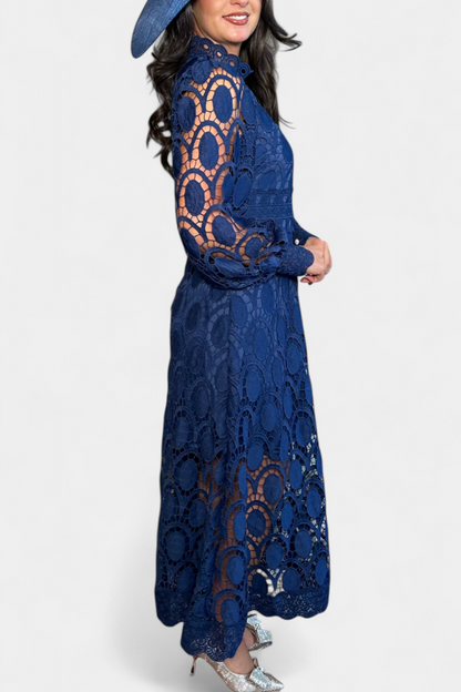 Jovie Embroidered Lace High-Neck Midi Dress
