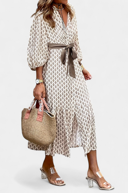 Antonia Button-Front Tie-Waist Midi Dress