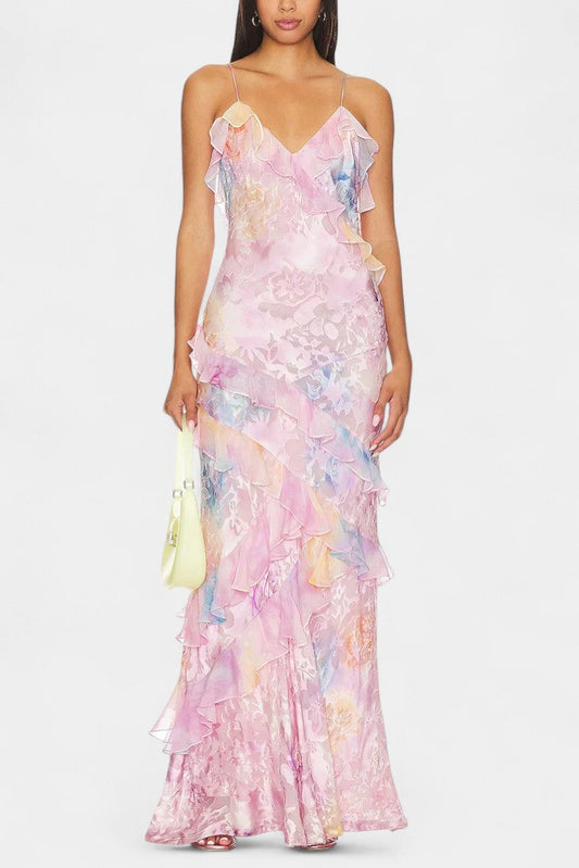 Fawn Floral Ruffle Maxi Dress