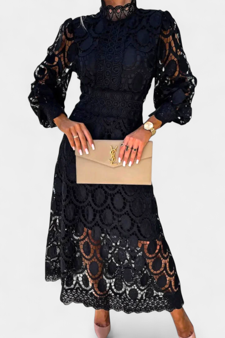 Jovie Embroidered Lace High-Neck Midi Dress