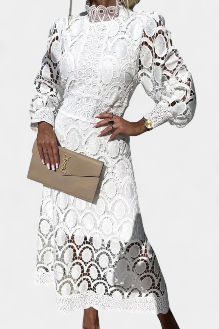 Jovie Embroidered Lace High-Neck Midi Dress