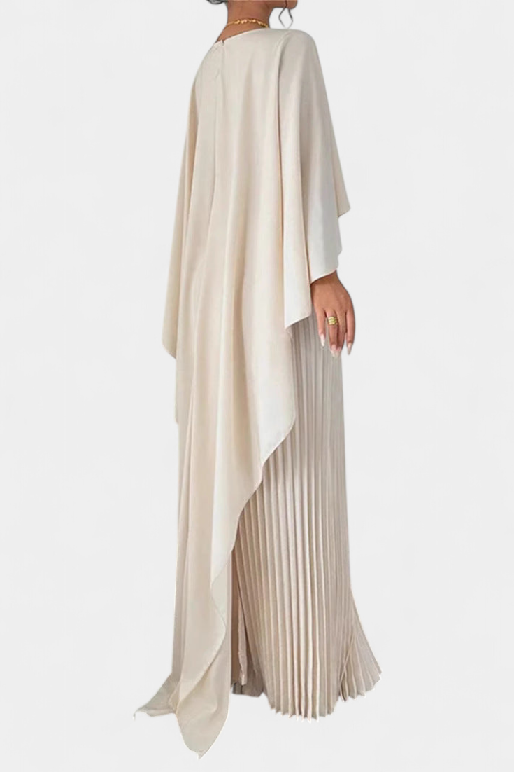 Belen High-Neck Pleated Flutter-Sleeve Maxi Dress