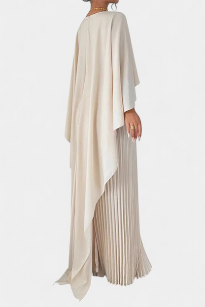 Belen High-Neck Pleated Flutter-Sleeve Maxi Dress