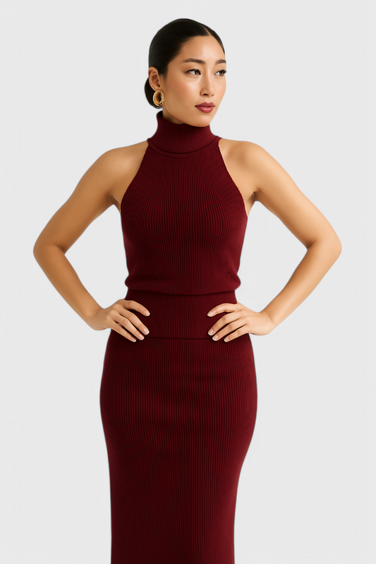 Rhea Ribbed Backless Midi Dress