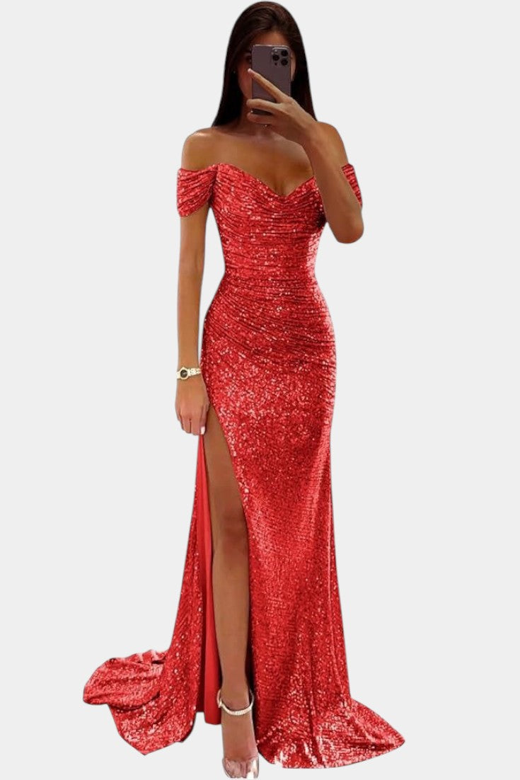 Ariel Off-Shoulder Sequin Mermaid Gown