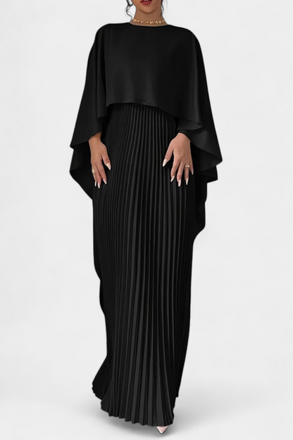 Belen High-Neck Pleated Flutter-Sleeve Maxi Dress