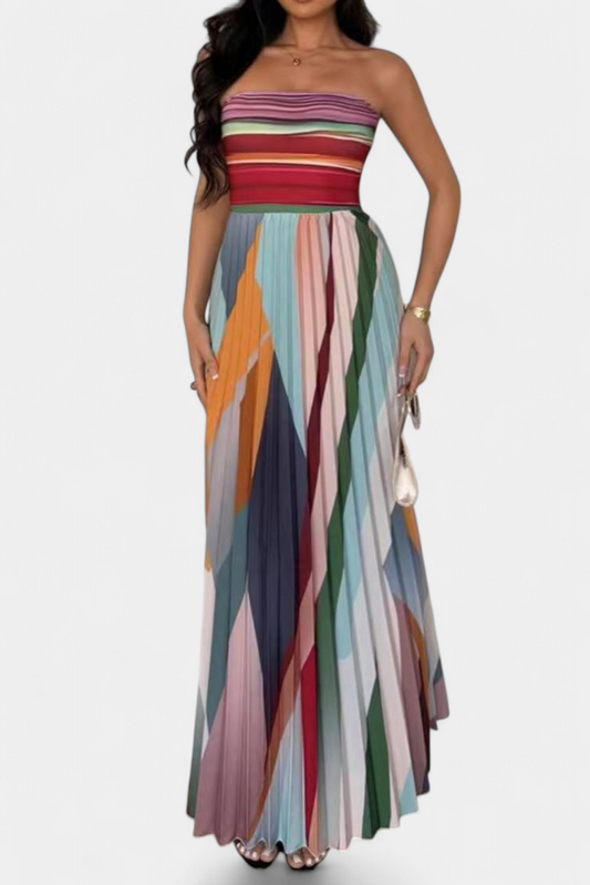 Leticia Off-Shoulder Pleated Multicolour Maxi Dress