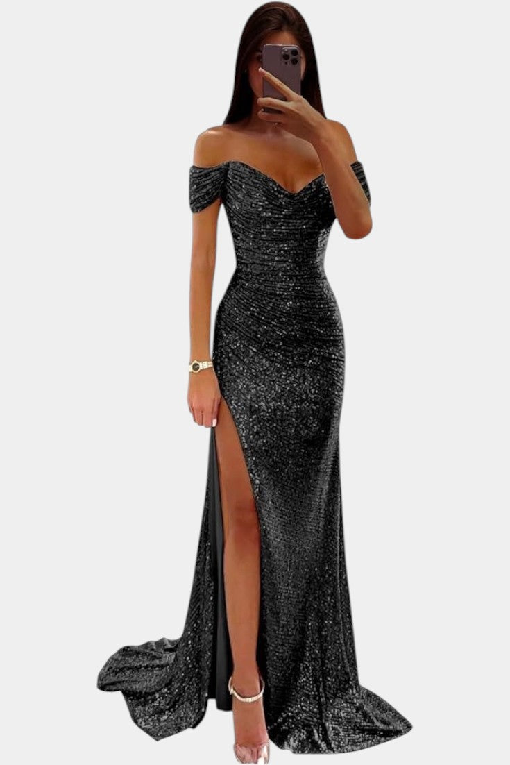 Ariel Off-Shoulder Sequin Mermaid Gown