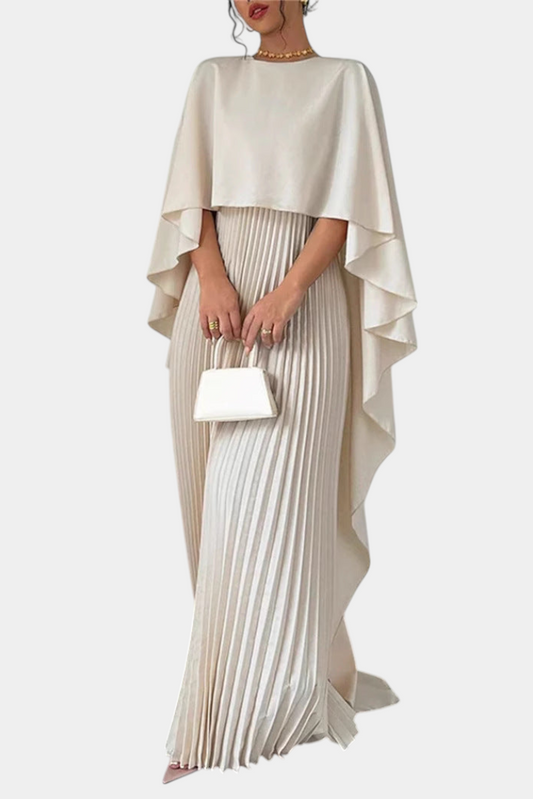 Belen High-Neck Pleated Flutter-Sleeve Maxi Dress