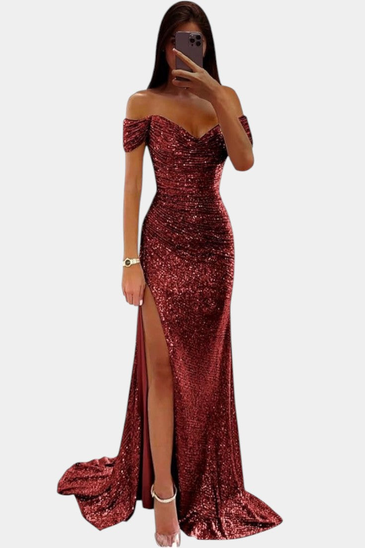 Ariel Off-Shoulder Sequin Mermaid Gown