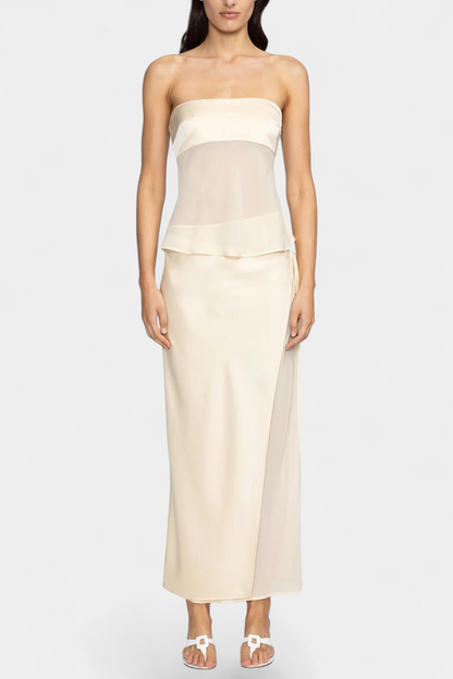 Fjorela Buttercream Strapless Midi Skirt Set