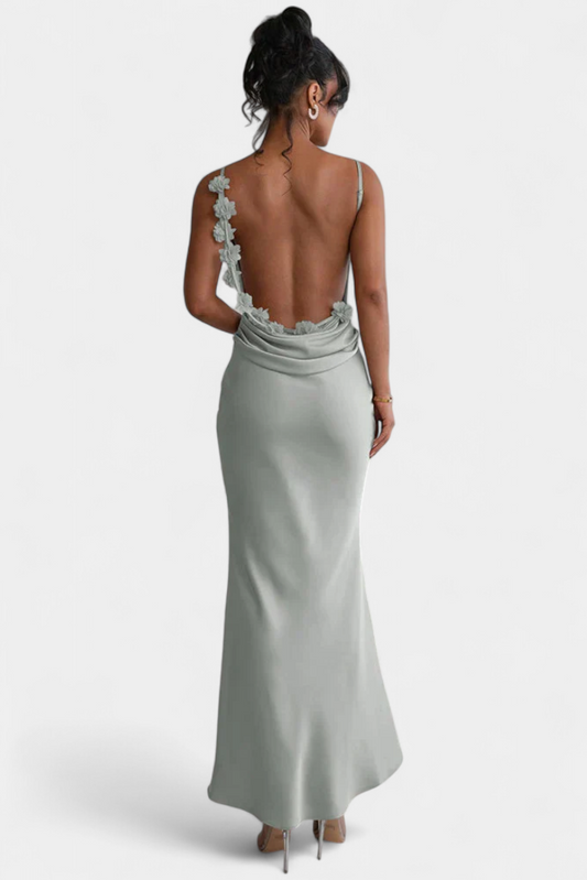 Mercedes Cowl Back Floral Trim Bridal Dress